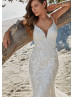 Heavily Sequined Embroidered Tulle Lace Sexy Fit-n-flare Wedding Dress